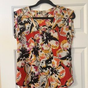 J. Crew Red and Yellow Floral Blouse